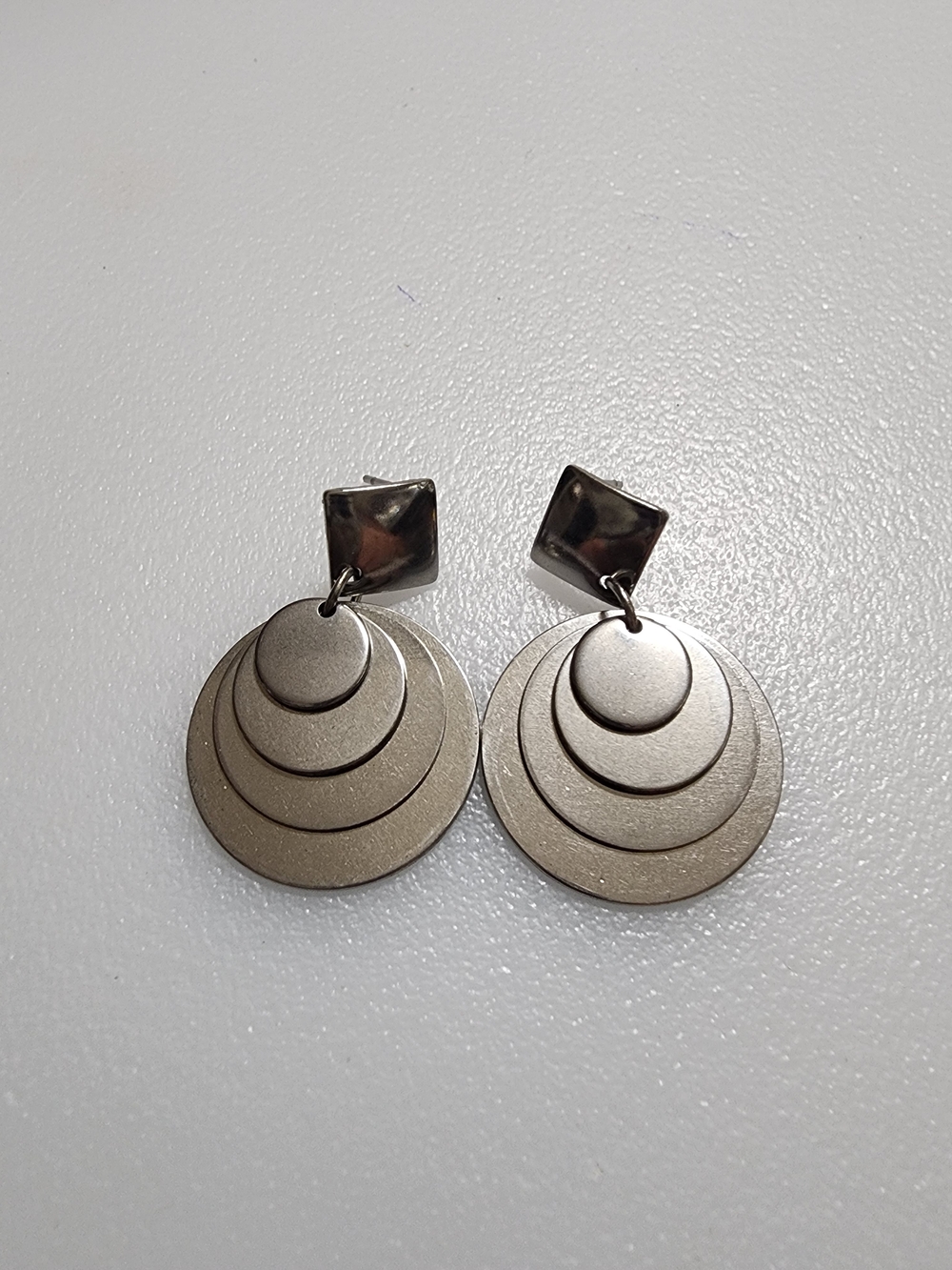 Silver-Tone Layered Disc Drop Earrings